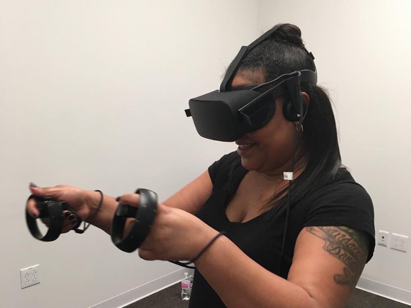 Participant experiencing a virtual reality product