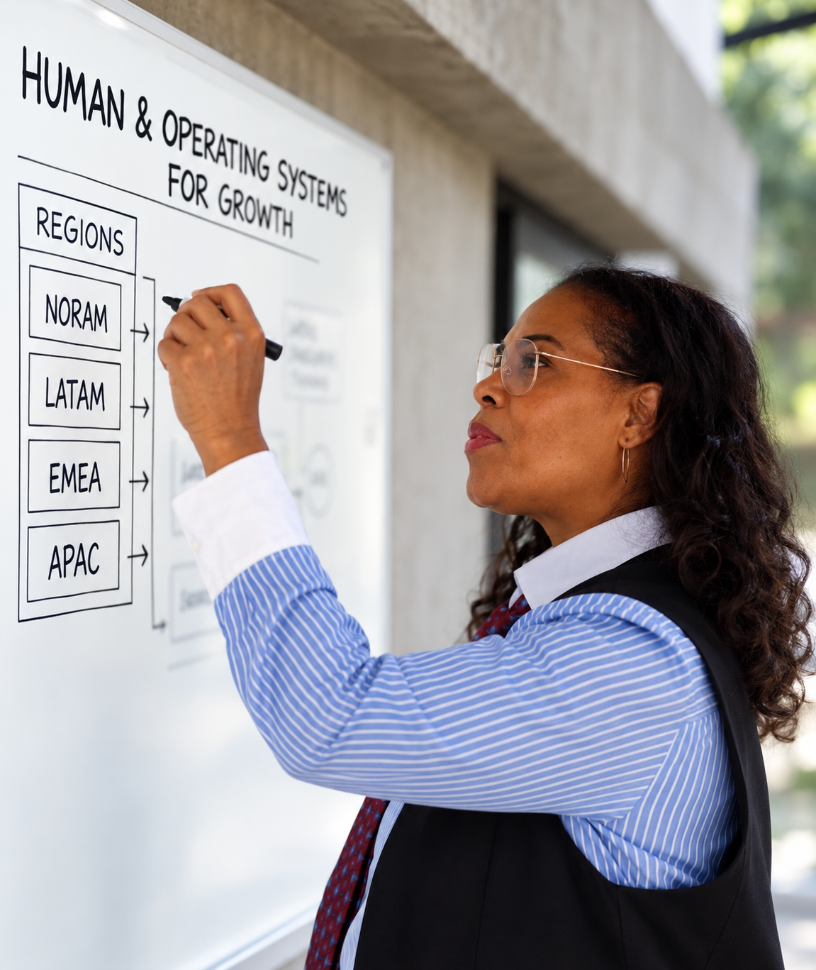 Melaina Chambers designing a solution on a whiteboard