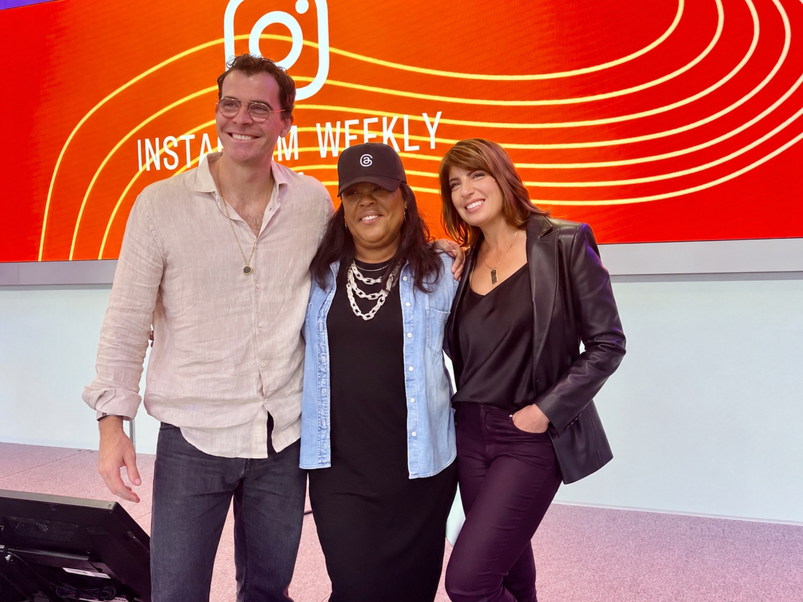 Melaina Chambers with Adam Mosseri and Claudine Cazian